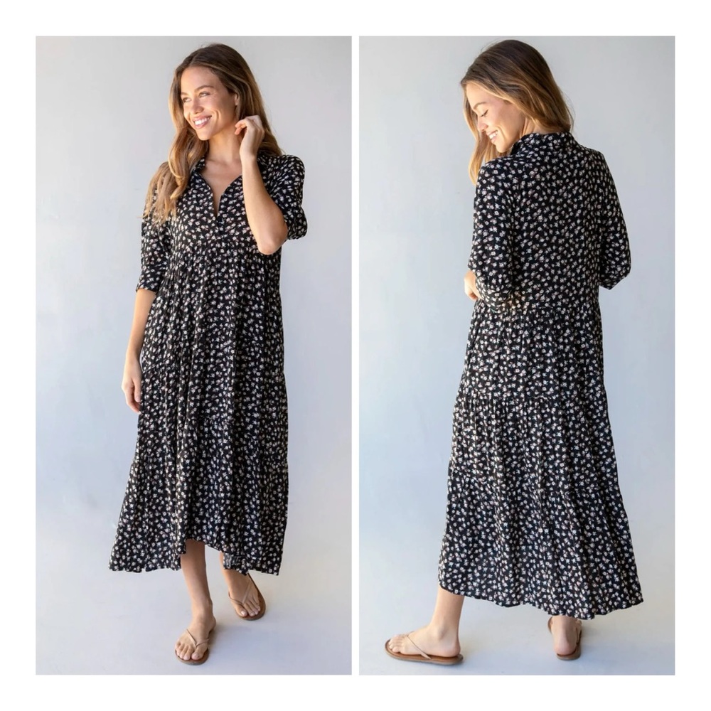 NATURAL LIFE Black Floral Midi Dress